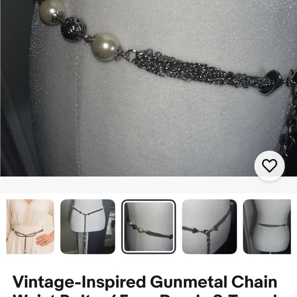 Vintage-Inspired‎ Gunmetal Chain Waist Belt w/ Faux Pearls & Tassel Accent - Picture 7 of 7